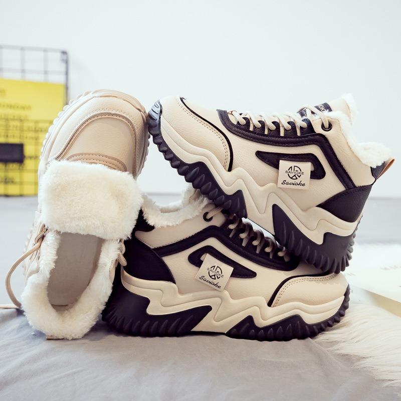 Флисовые утепленные теплые высокие хлопковые ботинки женские зимние новые универсальные на платформе папины кроссовки