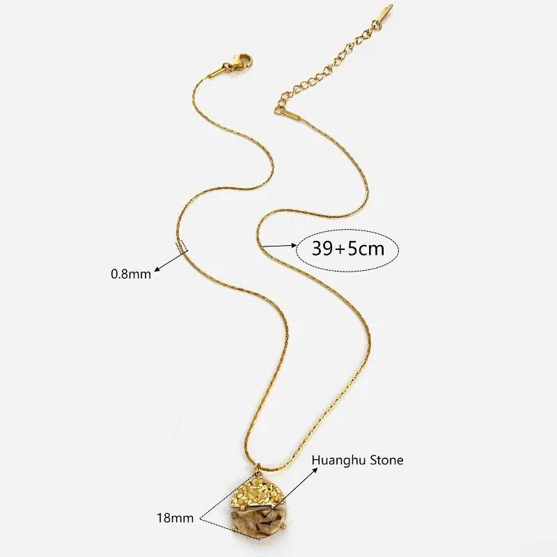 Stainless Steel Gold Plated Natural Stone Circular Pendant Necklace Dainty Jewelry for Women Birthday Surprise Gift