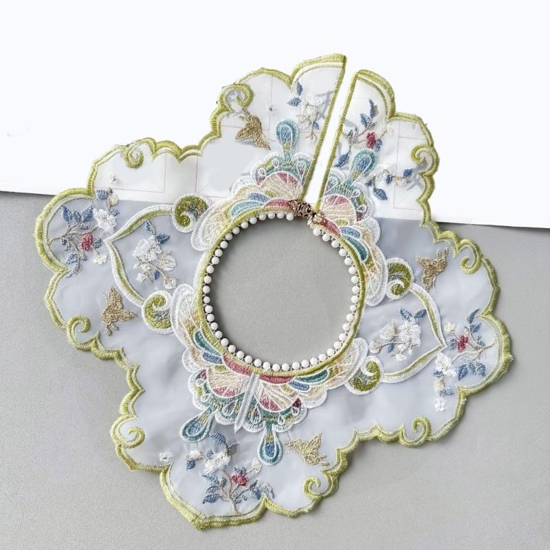 Китайский вышитый ложный воротник с жемчугом и цветочным узором для девочки, декоративный элемент для китайского древнего / выпускного костюма