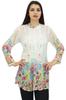 Phagun Women's White Digital Printed Shirt Pin Tucks Neck Tunic Top