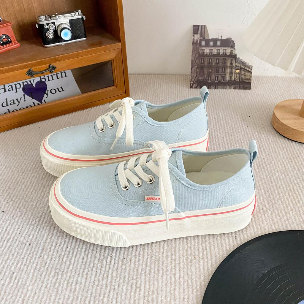 TP368 эластичные шнурки ретро-ботинки на платформе из парусины женские летние новые 2024 популярные туфли для доски универсальные маленькие белые туфли