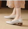 Fashion French Single Women's Summer Cutout Breathable Square Toe Kitten Heel Block Heel Sandals
