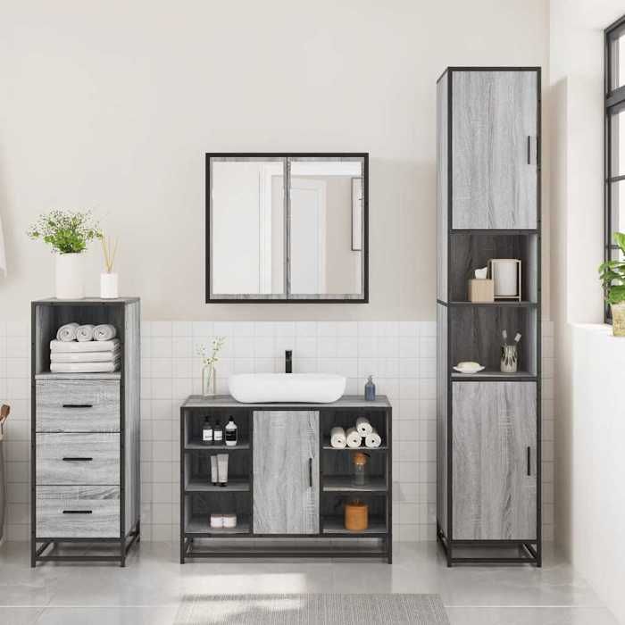 VidaXL 3-piece Bathroom Furniture Set Sonoma Grey, Bathroom Cabinet, Toilet Storage Cabinet, 3301033