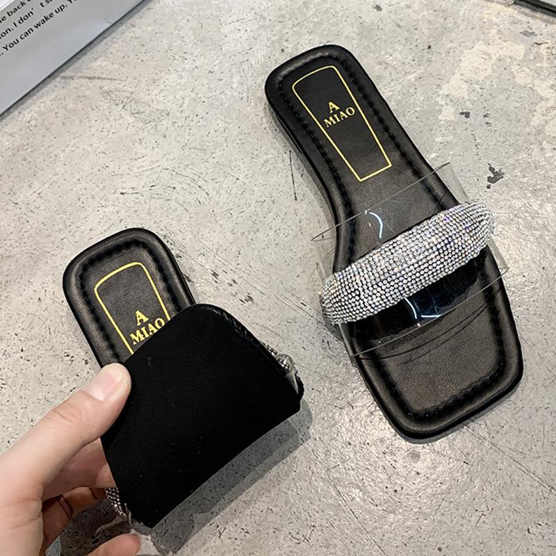 Rimocy/хрустальные тапочки из ПВХ для женщин, сандалии на плоской подошве с мягкой подошвой, женские летние шлепанцы с квадратным носком, шлепанцы Mujer