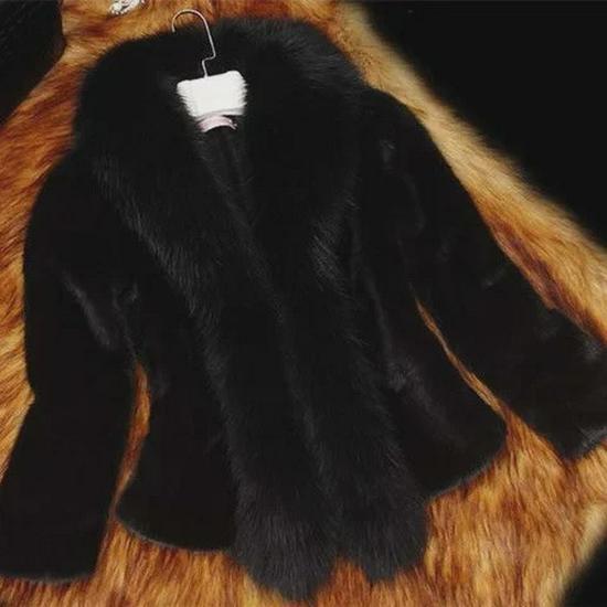 New Women's Short Faux Fur Jacket with Rex Rabbit & Fox Fur Collar, Slim Fit