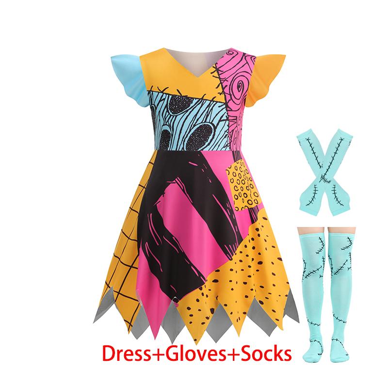 Baby Girls Halloween Cosplay Party Sally Dresses The Nightmare Before Xmas Anime Children Horror Cosplay Jack Costume Outfit