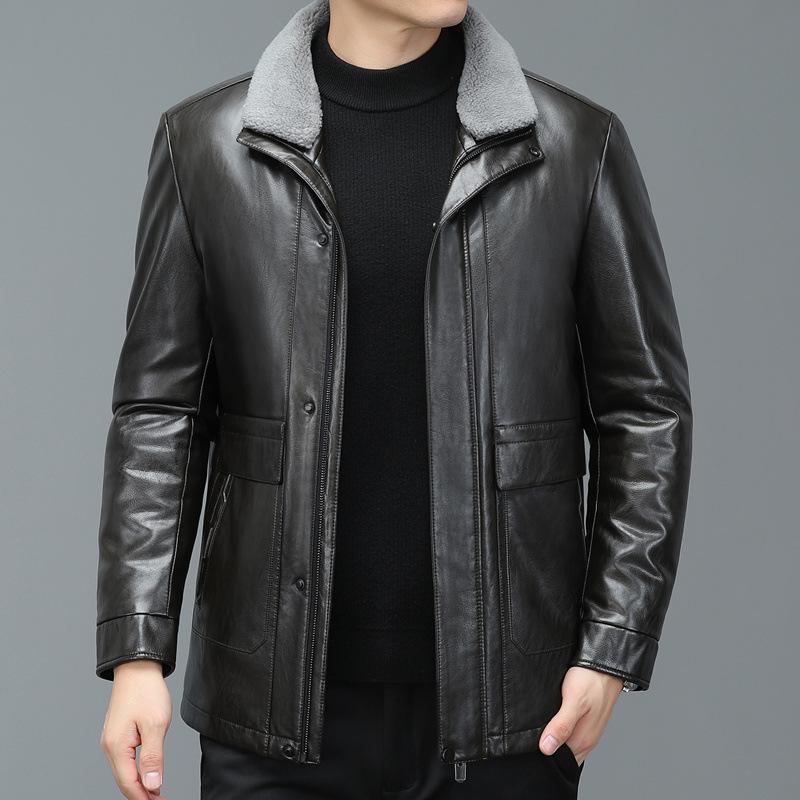Winter Detachable Liner Mid-Length Sheepskin Middle-Aged Men's Genuine Leather Clothes Casual Thickening Down Jacket Coat
