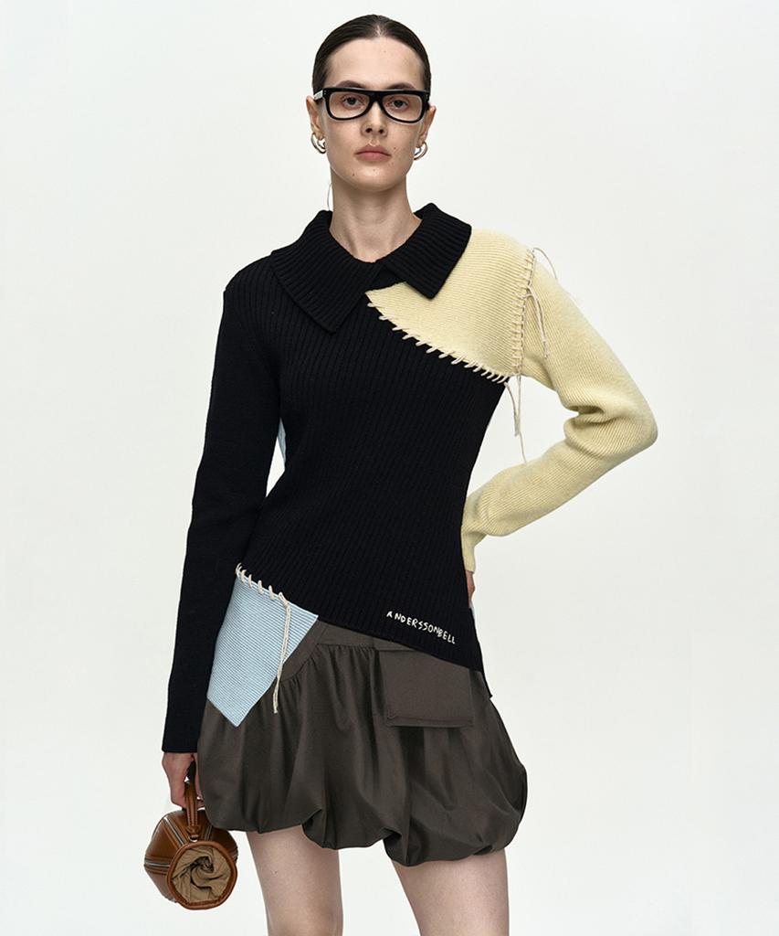 ADSB ANDERSSON BELL Asymmetric Panel Collar Sweater Atb1476W(Black)