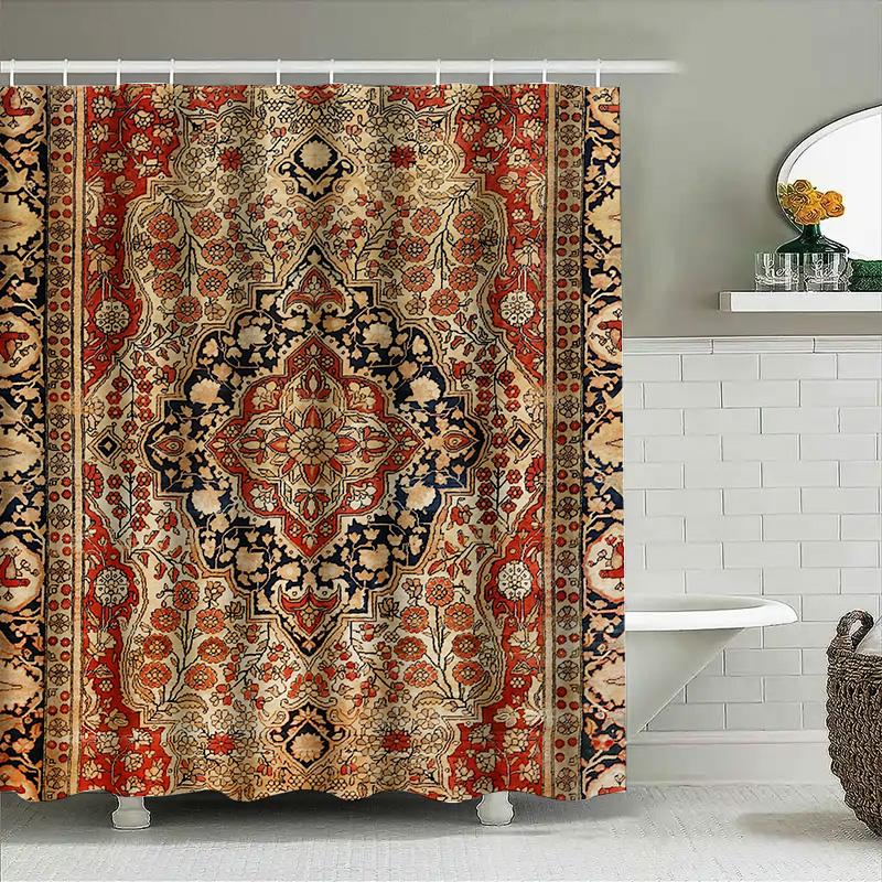 Винтажная шторка для ванной и душа с персидским узором, красно-цветочный, черный дизайн для декора ванной комнаты (Большой размер)