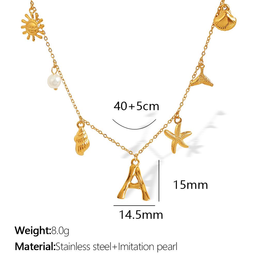 New Arrival Gold Boho Ocean Conch Starfish Shell Charm Necklace Stainless Steel A-Z Alphabet Initial Letter Beach Necklace Women