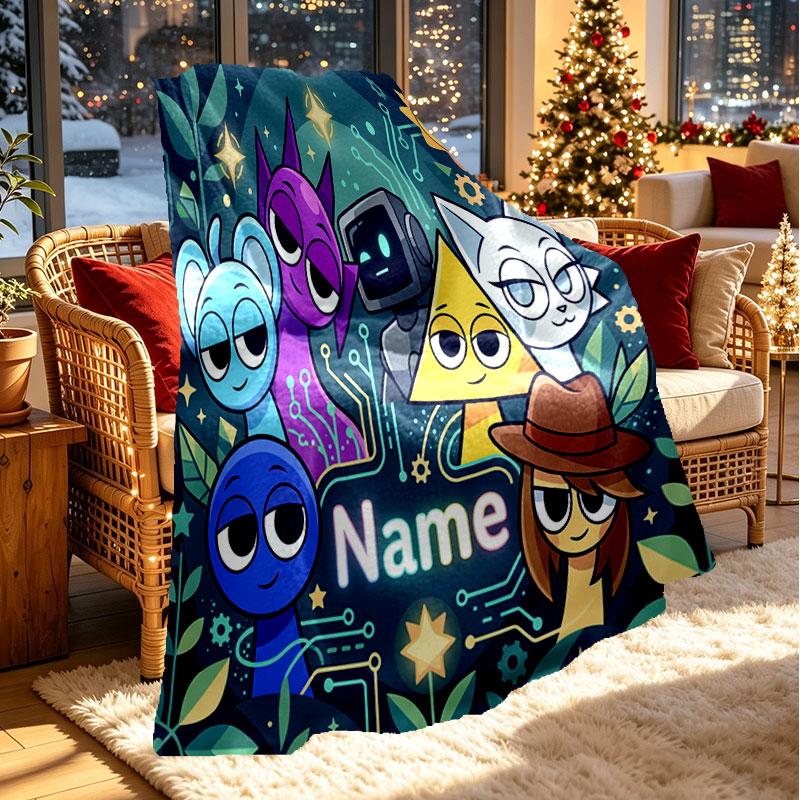 Custom Name Personalized Game Sprunki Print Blanket, Home Decor, Bedroom, Sofa, Camping, Couch, Gifts for Birthday Christmas