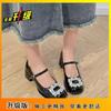 French Thick Heel Mary Jane Shoes Women's 2025 New Spring Retro Rhinestone Spring and Autumn Square Head Small Leather Shoes Single Shoes