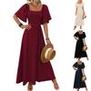 Women's Fashion Solid Color Square Neck Bohemian Five Sleeve Dress Concert Dress Beach Vacation