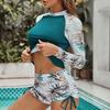 Ri Shang 2022 Women's Long Sleeve Sexy Sporty Split Swimsuit with European & American Style Print