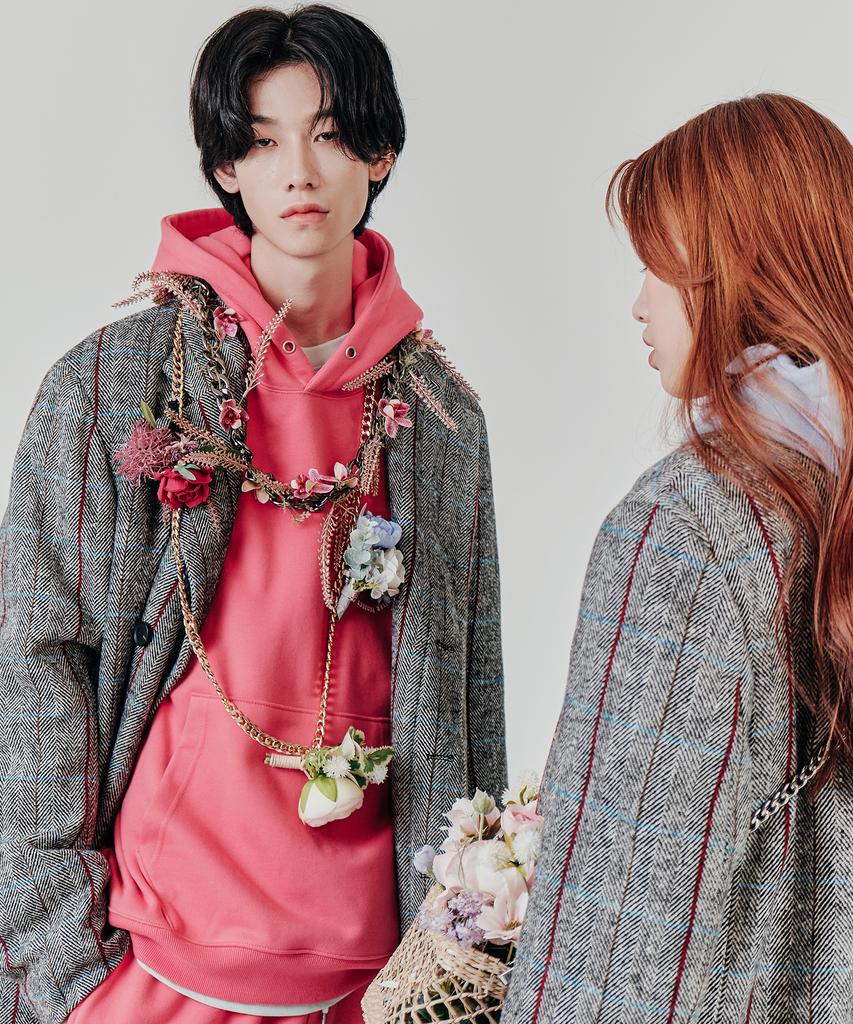 Wavegun Retro Check Long Coat Gray