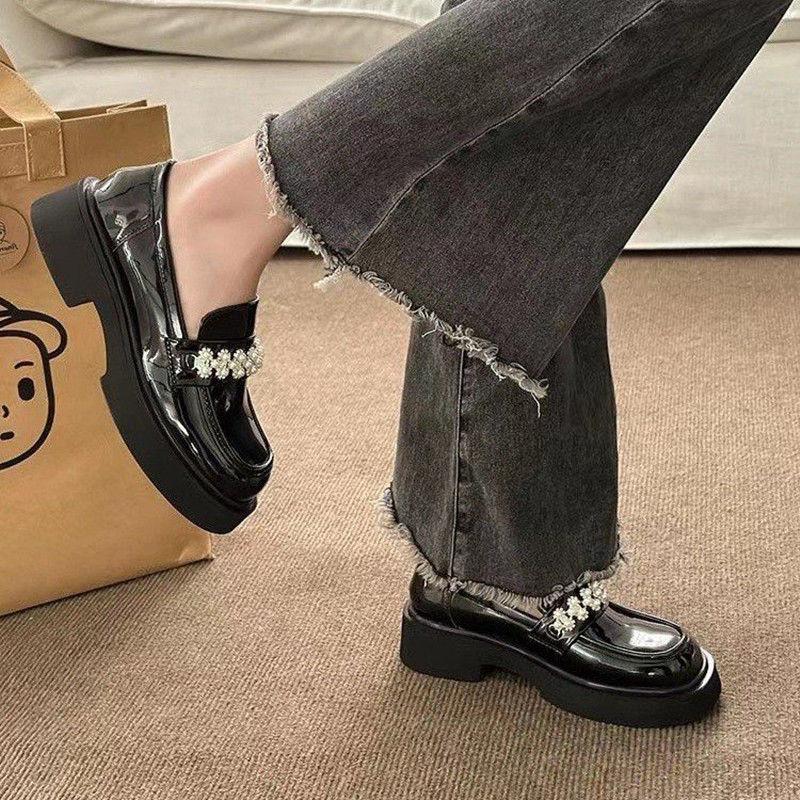 Fashion Woman Pumps Round Toe Pearl Black Mary Jane Shoes for Women Platform Elegant Dress on Promotion Non Slip Offer Luxury Brand Sale