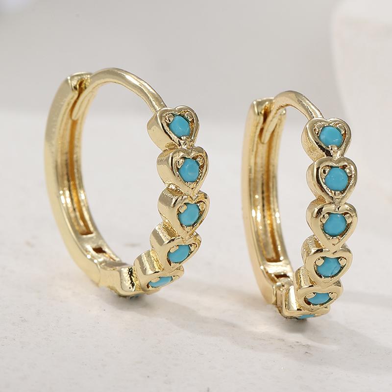 Изысканные серьги-кольца в форме сердца с инкрустацией синтетической бирюзой для женщин, элегантные банкетные праздничные позолоченные украшения
