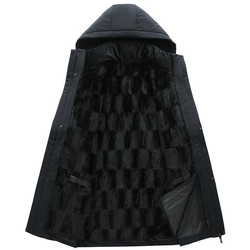 Мужские зимние ветрозащитные теплые куртки средней длины. Новое деловое повседневное пальто с капюшоном и съемной подкладкой из искусственного меха. Утепленная верхняя одежда для мужчин.