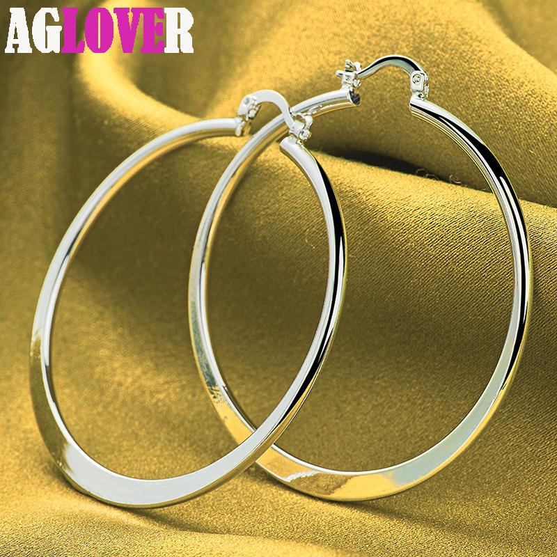 Ювелирные изделия из стерлингового серебра 925 пробы, круглые гладкие большие круглые серьги диаметром 55 мм