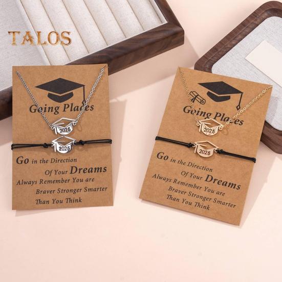 Комплект ювелирных изделий на выпускной 2025 года, ожерелье из нержавеющей стали, браслет, набор с карточкой, подарки на выпускной 2025 года для друзей