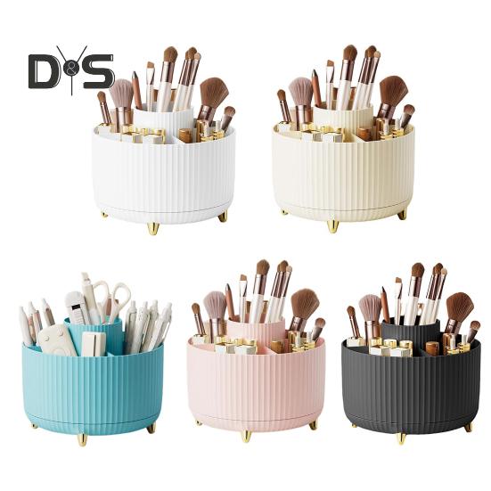 Makeup Brush Holder Large Capacity Multiple Compartments Multi-angle Rotating Countertop Cosmetic Organizer