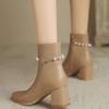 Fashion Boots for Ladies Non-Slip Outdoors Solid Color 2024 New Autumn Winter Women's Ankle Boots Leather Pearl Decoration Boots