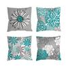 Modern 18x18 Turquoise Grey Decorative Throw Pillow Covers Set of 4 Daisies on Couch Cushion Bed Outdoor Home Decor