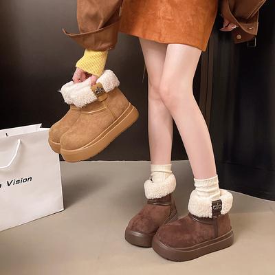 Женские мохнатые зимние ботинки с эластичным голенищем, толстой подошвой, мехом, теплые, холодные, утепленные, нескользящие, износостойкие, повседневные спортивные короткие хлопковые ботинки, туфли Ле Фу