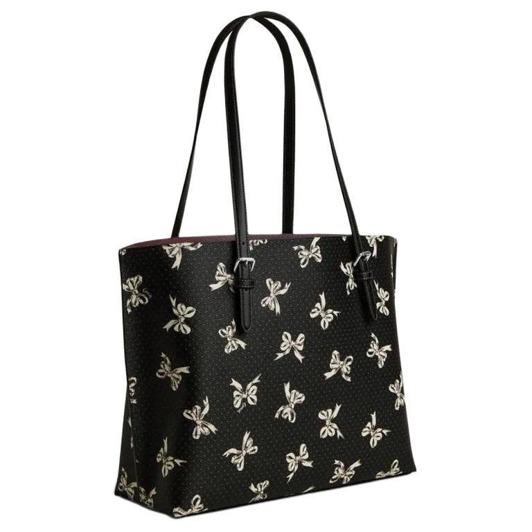 Coach Mollie Bow Print Zip Closure Tote Bag Women tote bags Black CY647-SVA47