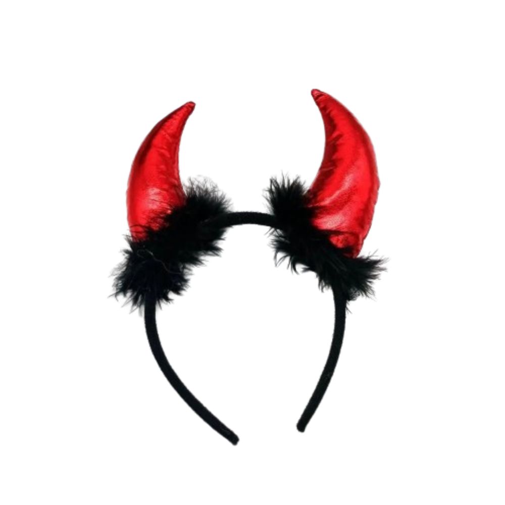 Cosplay Ox Horns Headband Black Feather Demon Hair Hoop Red Halloween Hair Band Women Men