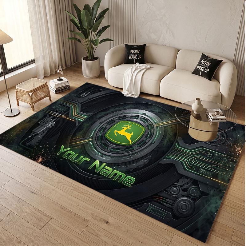 Custom Rug John Deere Pattern Print Name Text Soft Non‑Slip Floor Carpet for Home Indoor Decoration