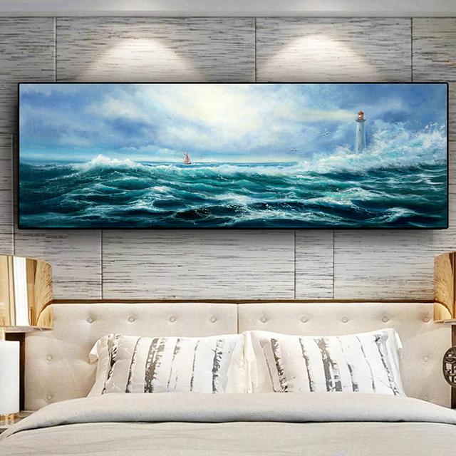 Natural Abstract Boat Landscape Oil Canvas Painting Cuadros Posters and Prints Scandinavian Wall Art Picture Home Decor No Frame