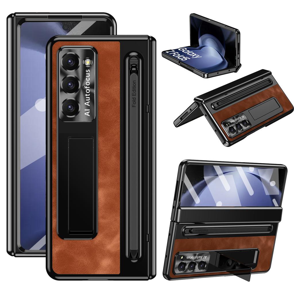 With S Pen Stand Case for Samsung Z Fold 4 5 6 7 W25 Hinge Case Screen Protective Film Pen Slot case for Galaxy Z Fold 6 Slim