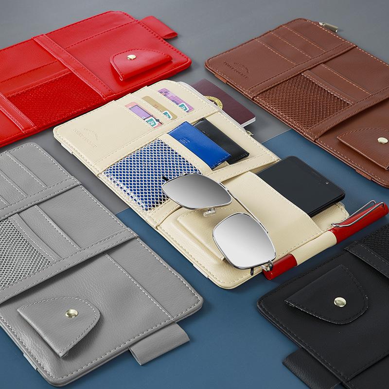 Органайзер-карман на солнцезащитный козырек автомобиля, держатель, из искусственной кожи, органайзер для кредитных карт, хранилище, держатель для денег, клипса для солнцезащитных очков