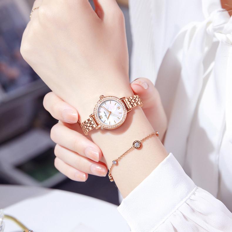 ABORNI женские часы нишевые легкие роскошные кварцевые часы водонепроницаемые маленькие золотисто-зеленые часы с инкрустацией бриллиантами