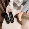 Versatile French Style Water Square Buckle Flat Shoes New Spring 2024 High Heel Low Heel Soft Bottom Women's Shoes