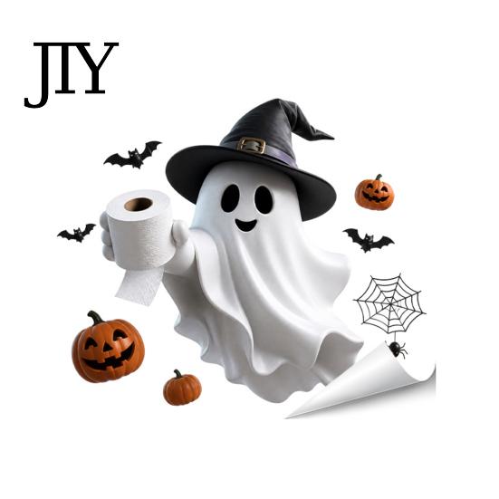 Waterproof PVC Toilet Stickers Halloween Sticker, Ghost And Skeleton Print Decals, Easy Peel Stick Bathroom Decals Spooky Stickers, for Seats