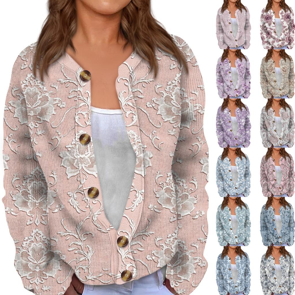 Women's Valentine's Day Print Long Sleeve Knit Cardigan Button Jacket