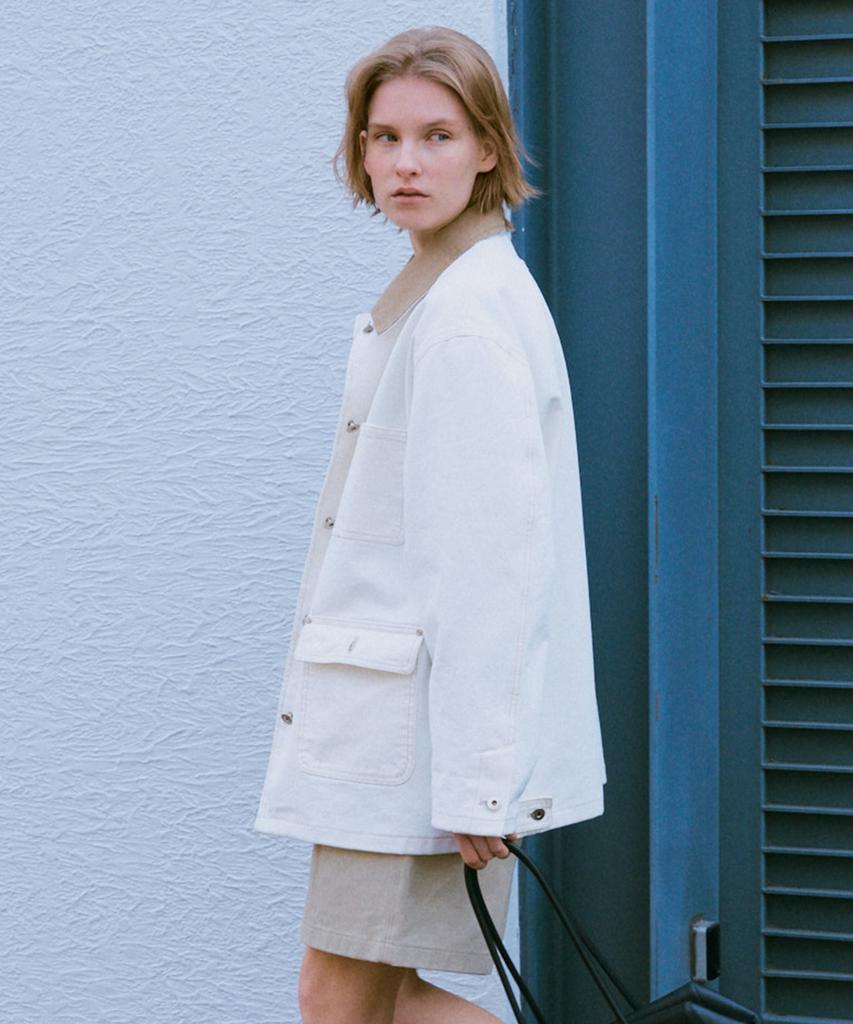 Ostkaka Collar Contrast Work Jacket Ivory