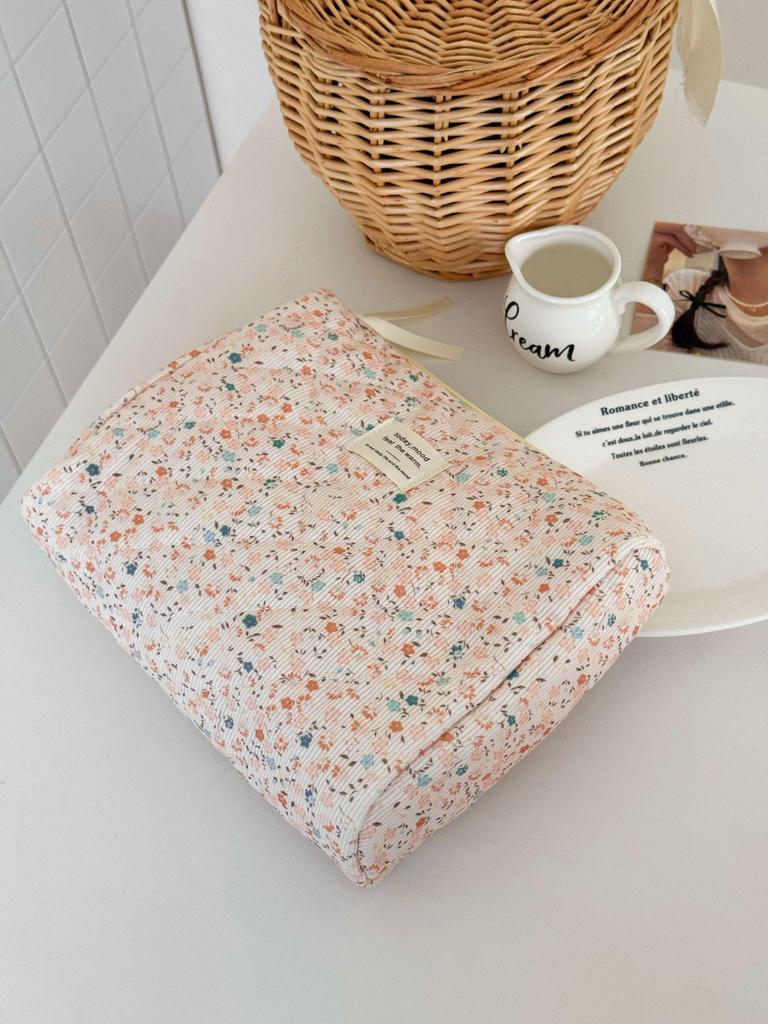 Spring Floral Corduroy Makeup Bag - Versatile Travel Storage