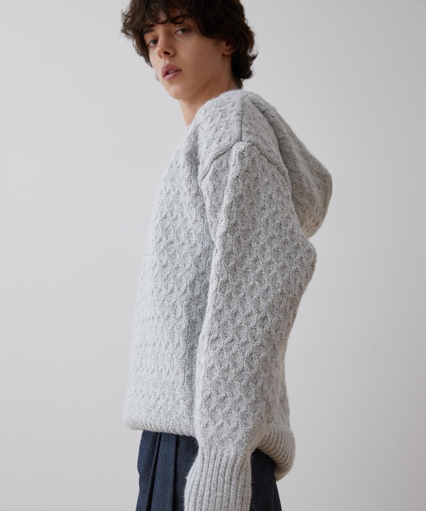 TRIP LE SENS Wool Hair Cable Hooded Knit_Light Gray