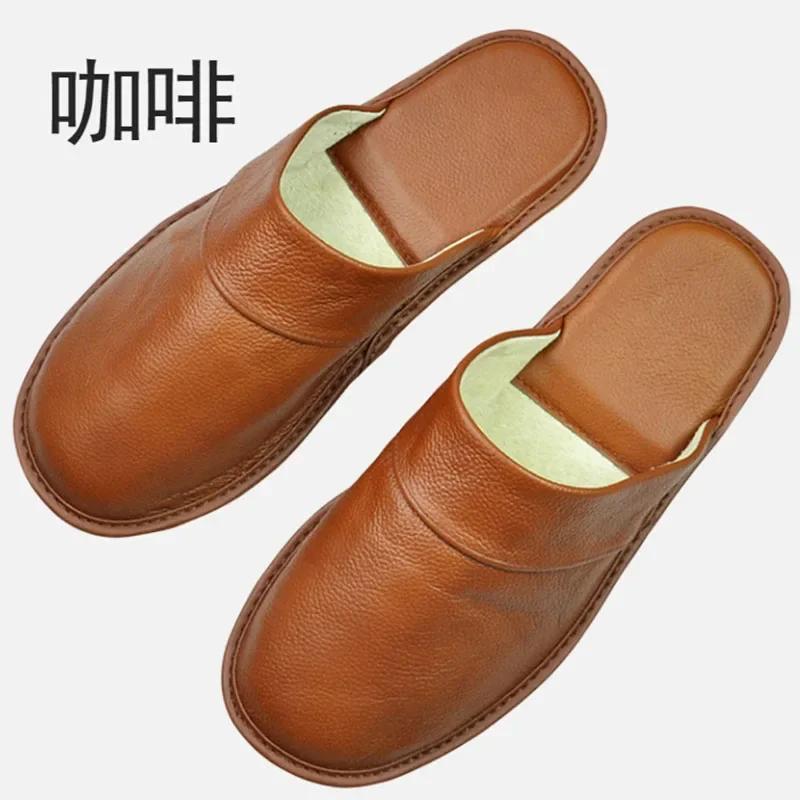 Тапочки из натуральной коровьей кожи для дома, домашние тапочки, весна-осень-лето, для мужчин и женщин, для пожилых людей, нескользящие, повседневные, одинарные, тапочки