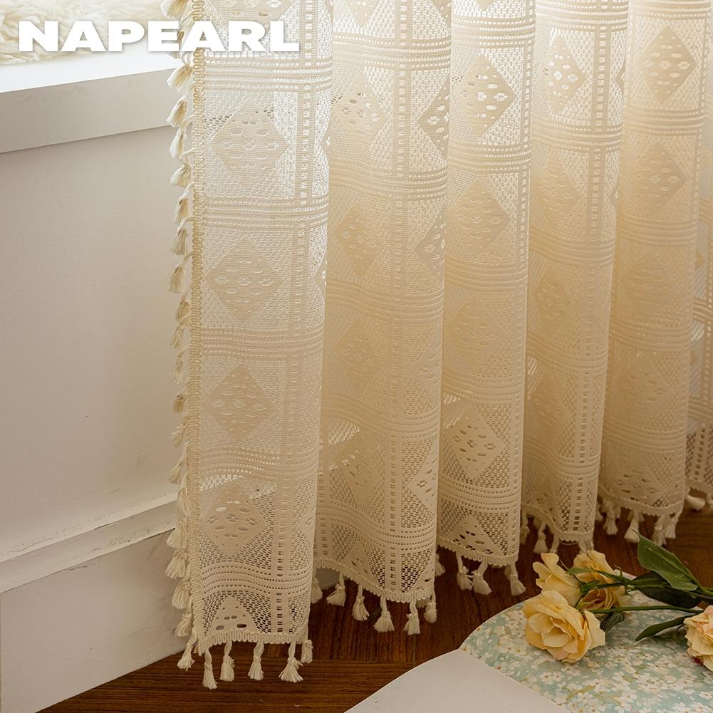 1 шт. NAPEARL 10-20% затемнение французский ретро однотонный ажурный ромбовидный сетчатый бахрома полупрозрачный занавес для гостиной спальни балкона домашний декор
