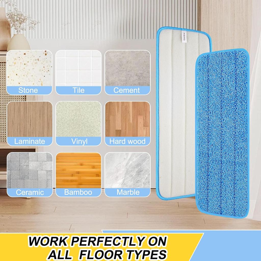 Набор из 8 шт. Многоразовые насадки для швабры 16,5 дюймов, Микрофибра, Сменные головки для швабр с распылителем, для влажной/сухой уборки, Совместимы с системой ухода за полом Bona