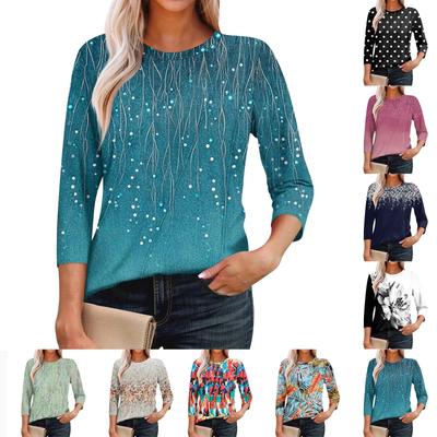 Женская мода повседневные топы с рукавом 3/4 плиссированные модные топы футболки