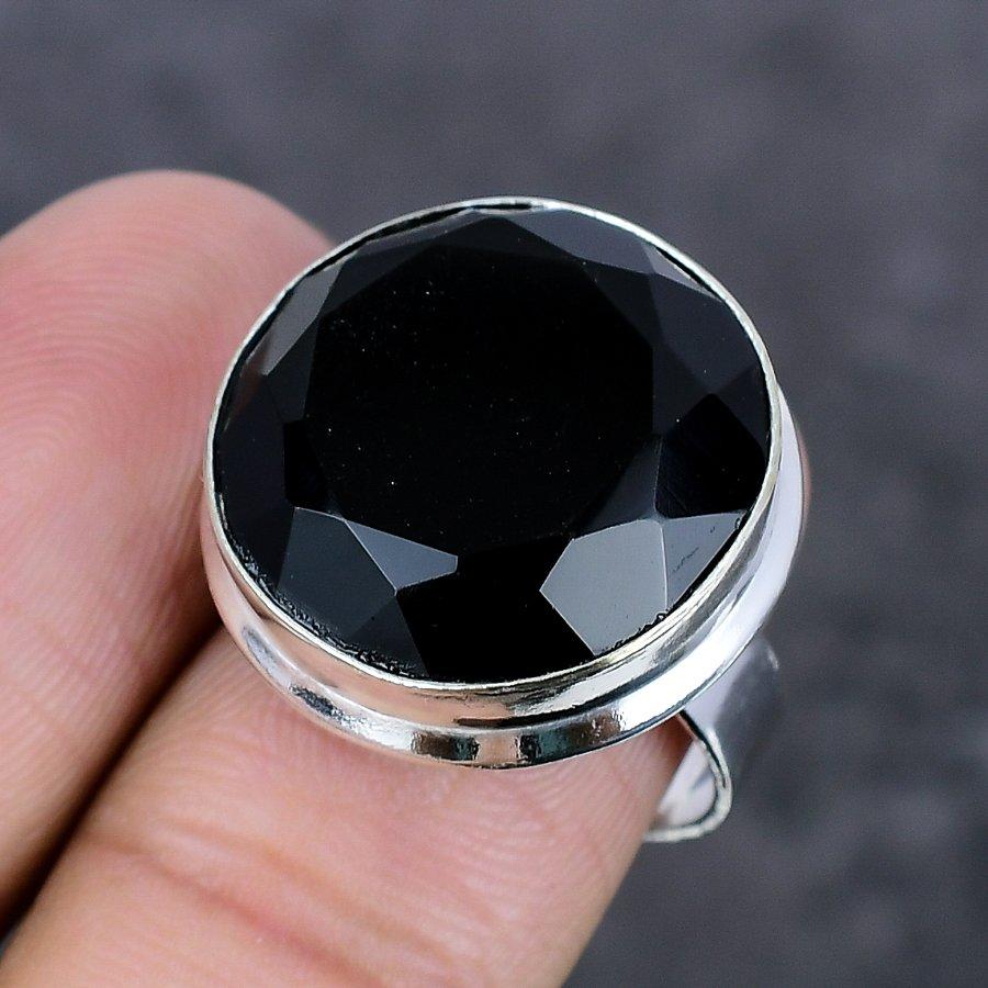 Black Spinel Gemstone 925 Sterling Silver Jewelry Ring Size 8