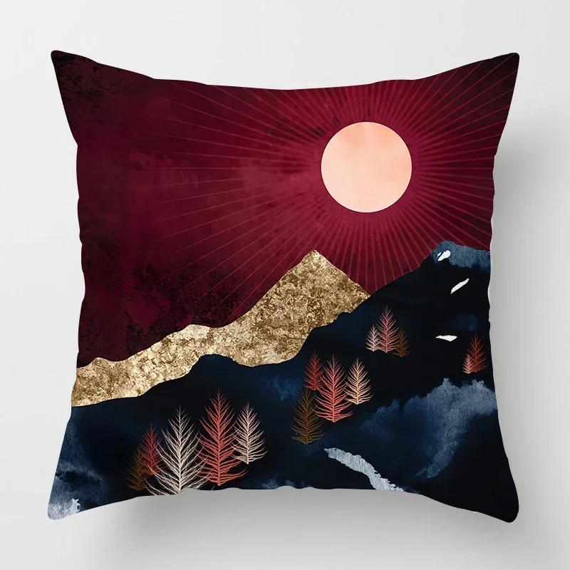 Nordic Mountains Sunrise Whale Metal Painting Pillowcase Sofa Decoration Cushion Cover Home Decoration Cushion Cover