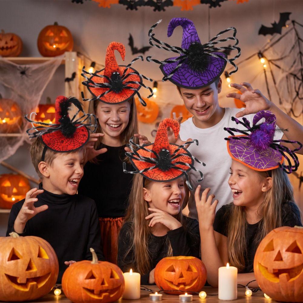 Spider Halloween Witch Hat Headband Sequin Cone Hat Hair Hoop Halloween Party Hair Band Kids
