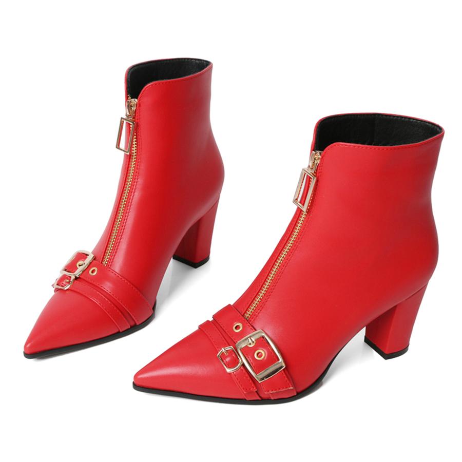 FOREADA Женские ботильоны с острым носком, на массивном высоком каблуке, с пряжкой и молнией, короткие ботинки, женская модная обувь, зимние, черные