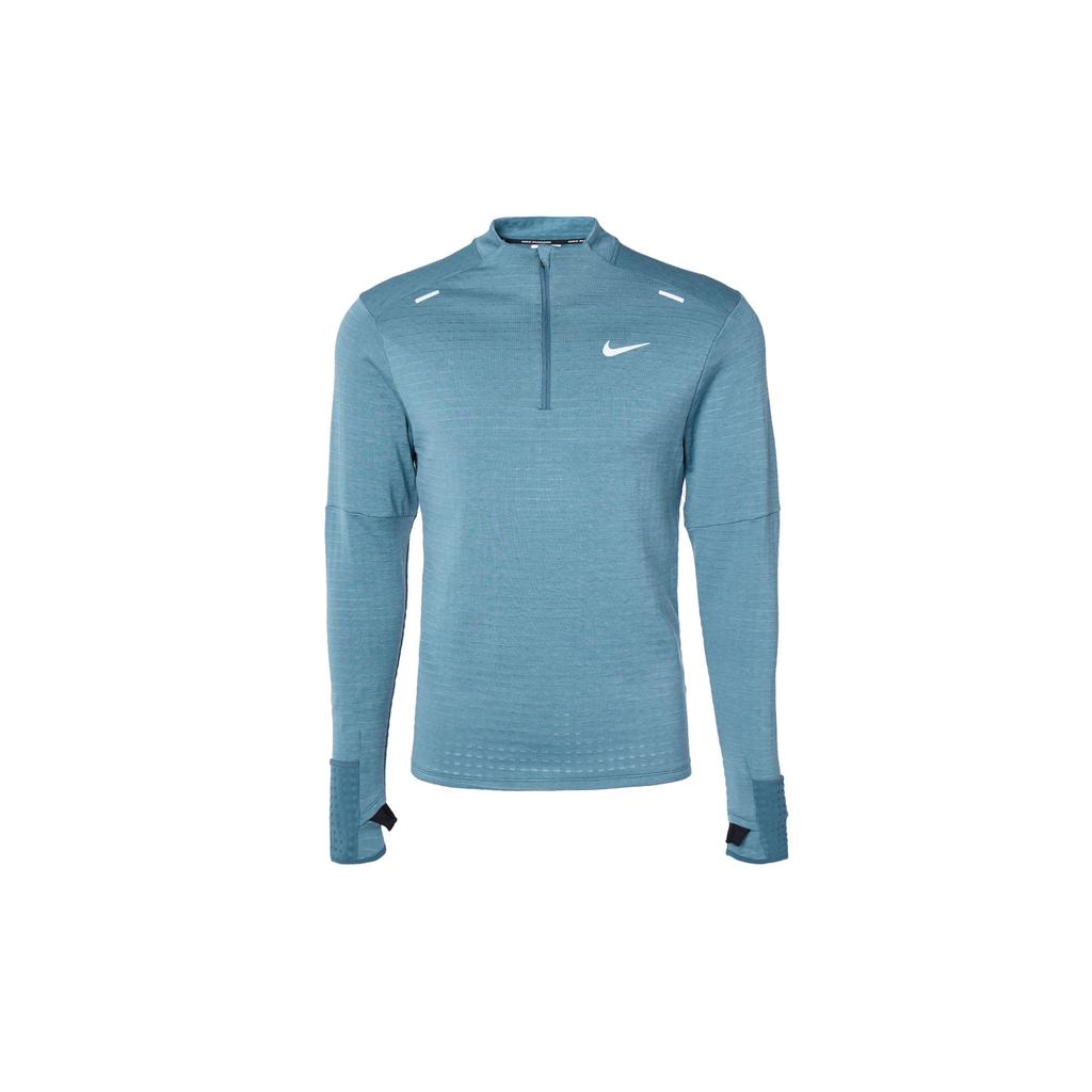 Nike Sport Logo Solid Color Stand Collar Long Sleeve T-Shirt Men Tops Peacock-Blue DD5663-058